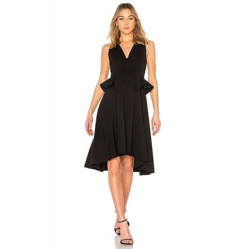 Elliatt Rapture Black Ruffle Trim V-Neck Dress Size Medium